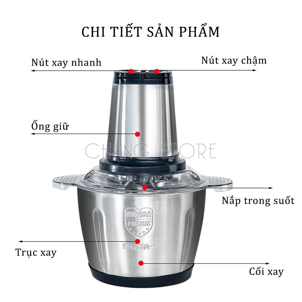 Máy xay thịt, cối xay thực phẩm nhà bếp 2L, chất liệu inox 304 chuẩn, 4 lưỡi dao siêu bén, tiện dụng, bảo hành 12 tháng