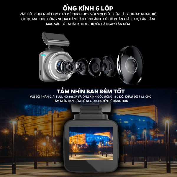 Camera Hành Trình Trước Sau Anytek Q2 Full HD Màn Cảm Ứng - Hàng Nhập Khẩu