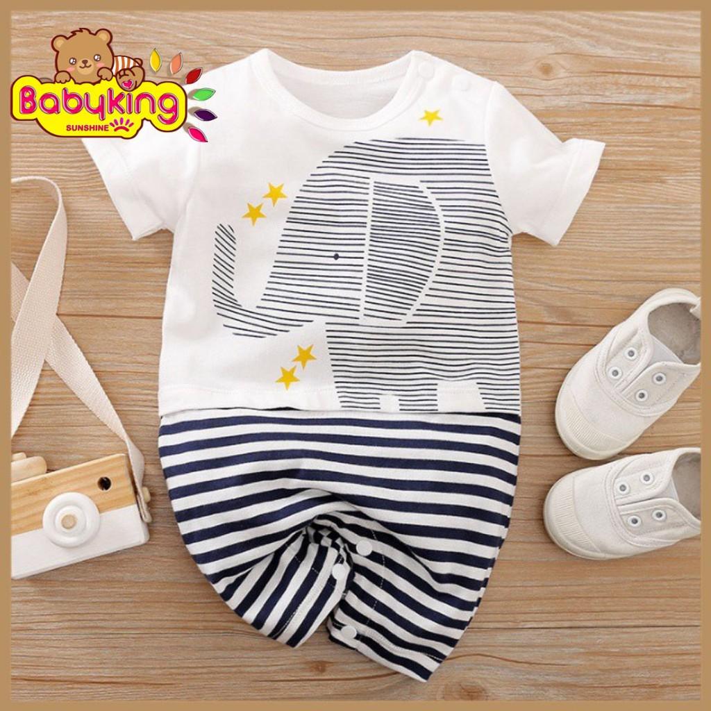 BodySuit,áo liền quần dễ thương ngắn tay kiểu con voi cho bé (3011), cotton 100%, thương hiệu Aiueo Nhật Bản