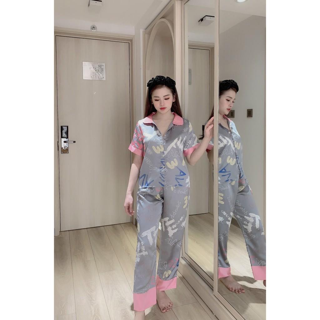 Đồ Bộ Pijama Nữ Đồ Bộ Mặc Nhà Nữ Tay Ngắn, Quần Dài Chất SATIN  Cao Cấp, Không Nhăn Form<60kg Vừa Đẹp
