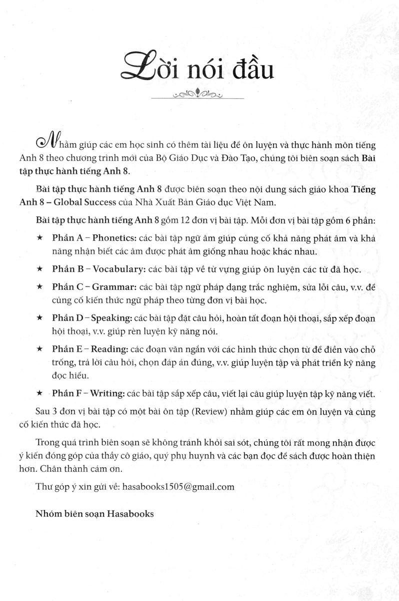 Bài Tập Thực Hành Tiếng Anh 8 (Dùng Kèm SGK Tiếng Anh 8 Global Success) (HASA)