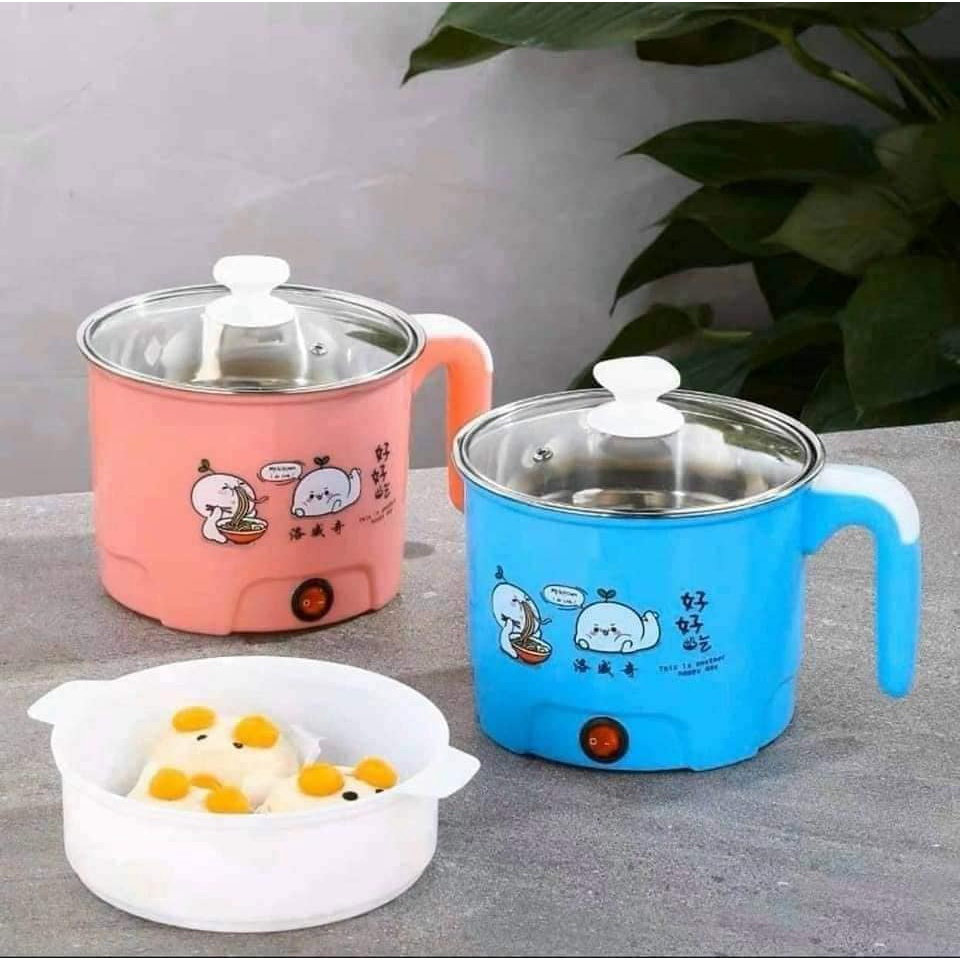 Nồi lẩu mini , Ca nấu mì , đun nước siêu tốc 2 lớp 18cm ( họa tiết và màu sắc ngẫu nhiên) - Hàng chính hãng