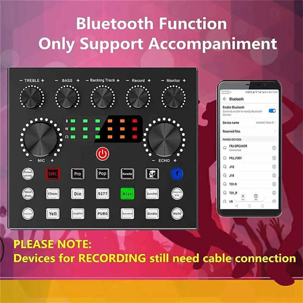 V8s Live Sound Card Set For Mixer Streaming Bluetooth-compatible Sound Effects Mixer Board Music Recording Broadcast Tool