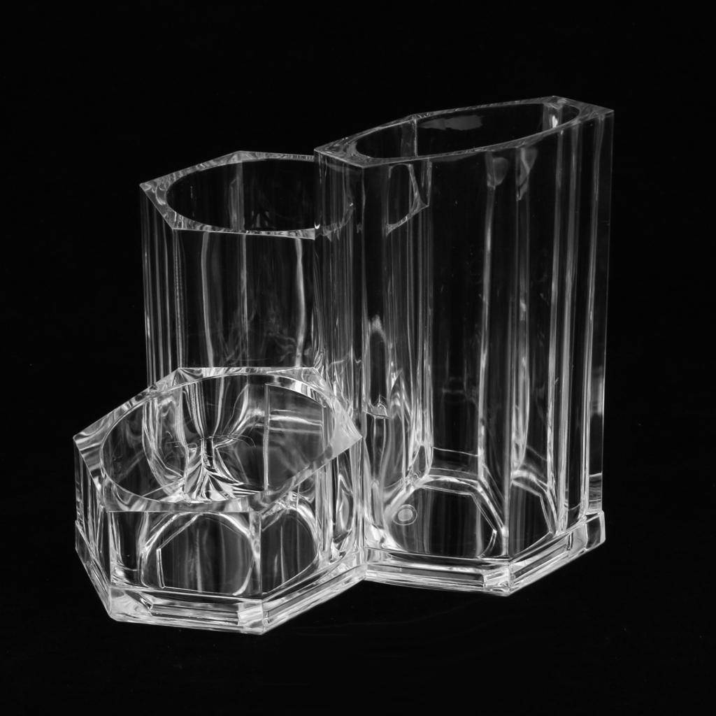 3 Compartments Acrylic Makeup Brush Holder,Cosmetic Storage Box Pen Organizer for Desk Organizing