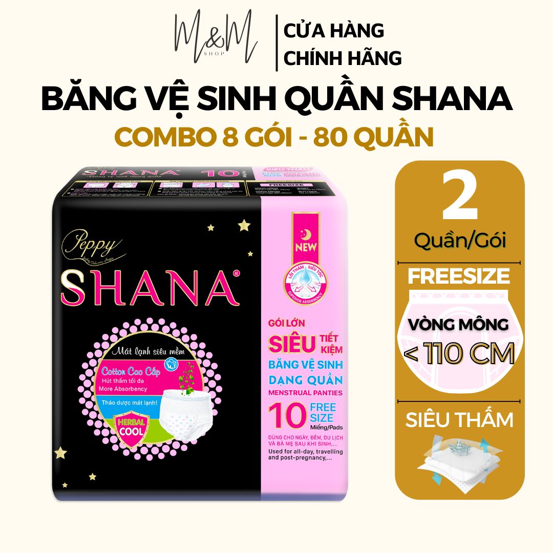 Combo 40 gói Băng vệ sinh quần Shana Freesize Siêu mềm Siêu thấm hút 2 quần/gói