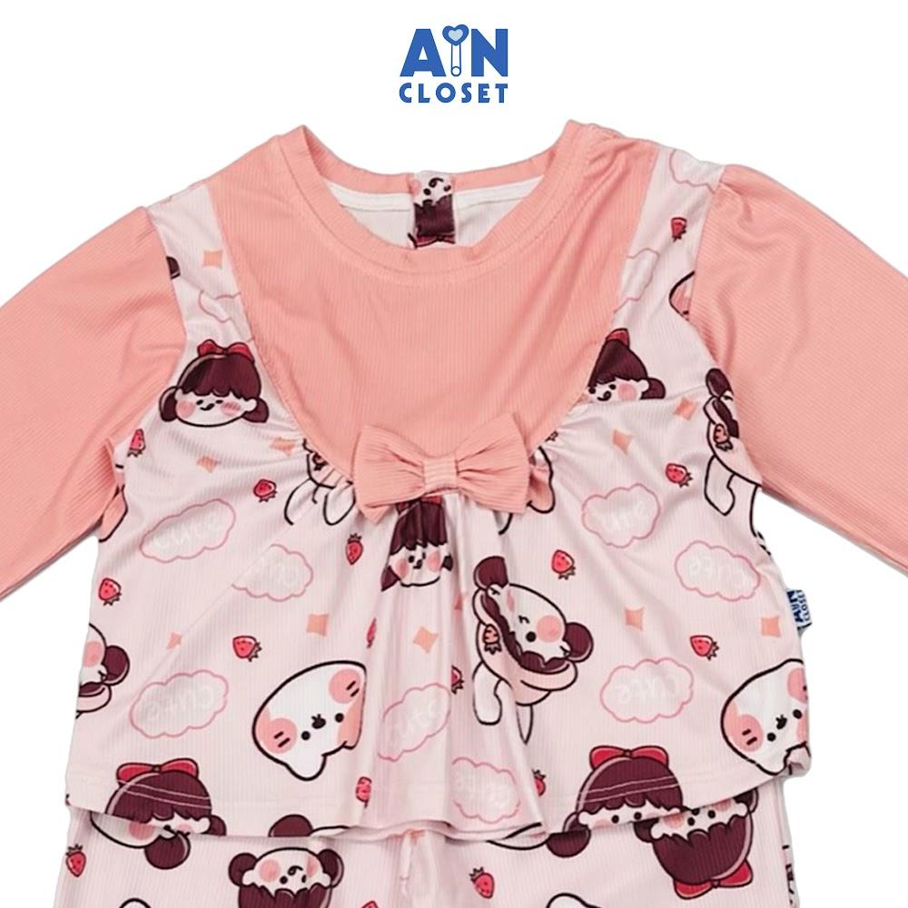 Bộ quần áo Dài bé gái họa tiết Bé Mèo Hồng Thun cotton - AICDBGIPWWAW - AIN Closet
