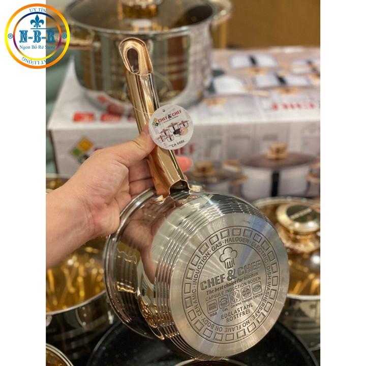 BỘ NỒI VÀ CHẢO 6 MÓN VUNG KÍNH CHEF&CHEF , 12 CHI TIẾT CÓ VUNG KÍNH