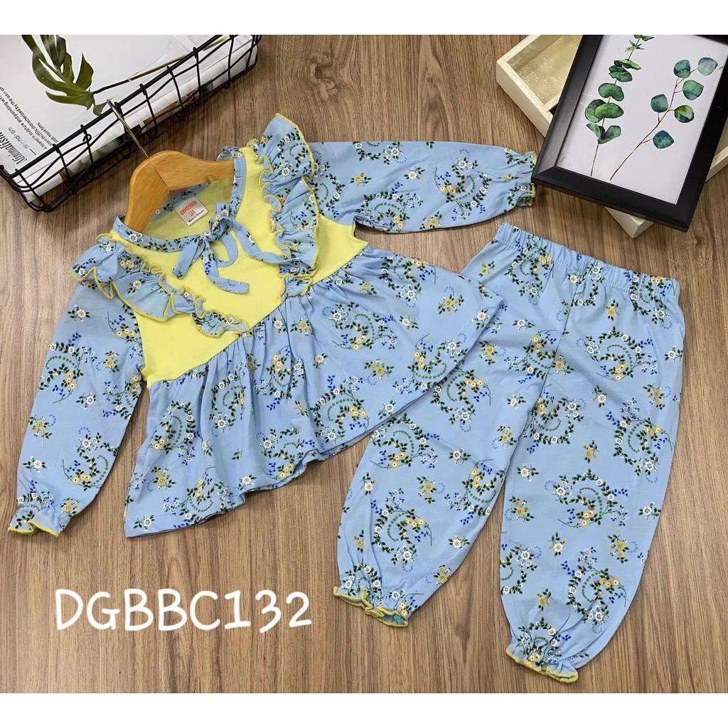 Bộ dài tay bánh bèo dáng xòe thun cotton xuất khẩu cho bé gái từ 11 đến 23kg - Bộ dài tay bé gái