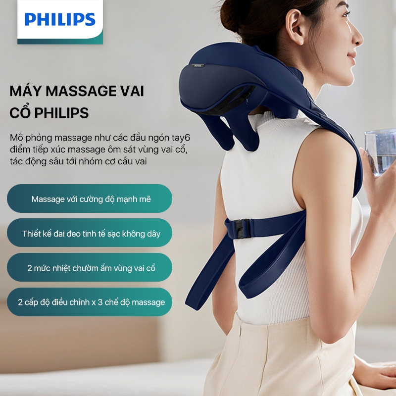 Máy Massage Cổ Vai Gáy PHILIPS PPM3522 - mô phỏng massage như các đầu ngón tay, 6 điểm tiếp xúc ôm sát vùng vai cổ - Hàng chính hãng