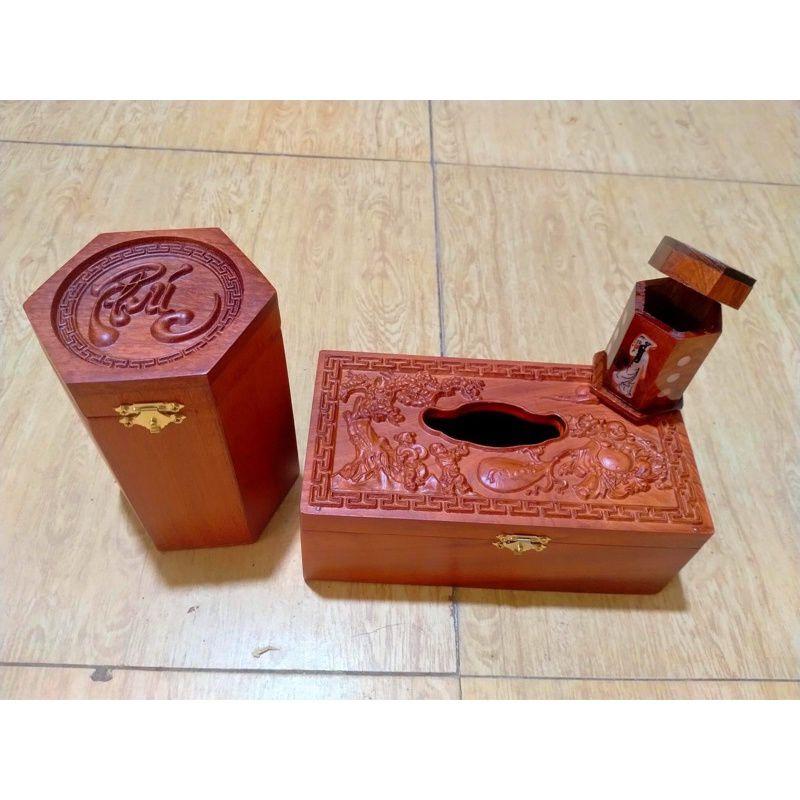 Bộ 3 Sản Phẩm Hộp Giấy Hộp Chè Hộp Tăm Gỗ Hương