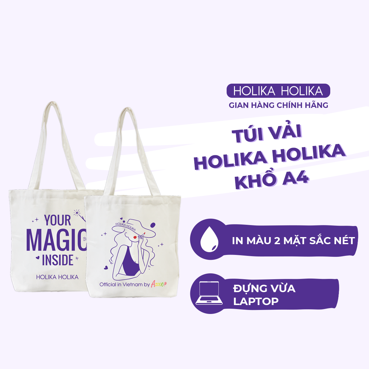 Túi vải Tote nữ Hokila Holika in 2 mặt khổ A4