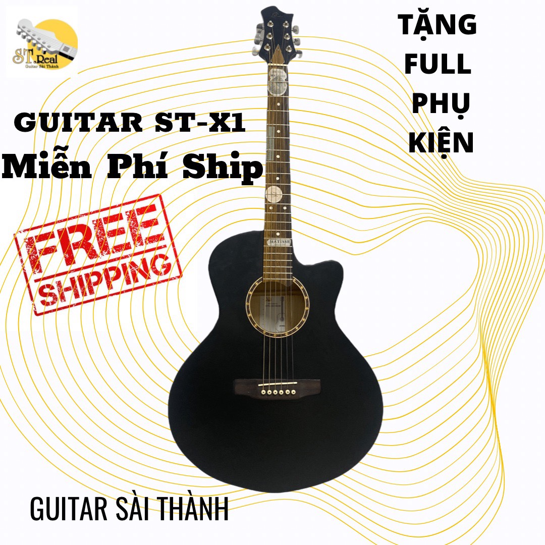 Đàn Guitar Acoustic ST-X1 Full size chất liệu gỗ nhập khẩu (màu đen) có ty chỉnh cần tặng kèm đầy đủ phụ kiện