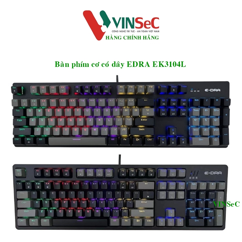 Bàn phím cơ chơi game có dây E-DRA EK3104L - Led Rainbow - E-Dra Switch - Kết nối USB - Hàng chính hãng