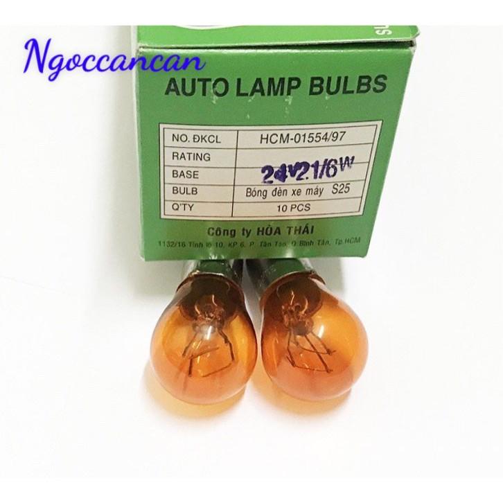 Combo 2 Bóng Đèn Xi Nhan Ô Tô Sun Shing Màu Vàng 2 Tóc 12V 21/6W hoặc 24V 21/6W Đui Cài