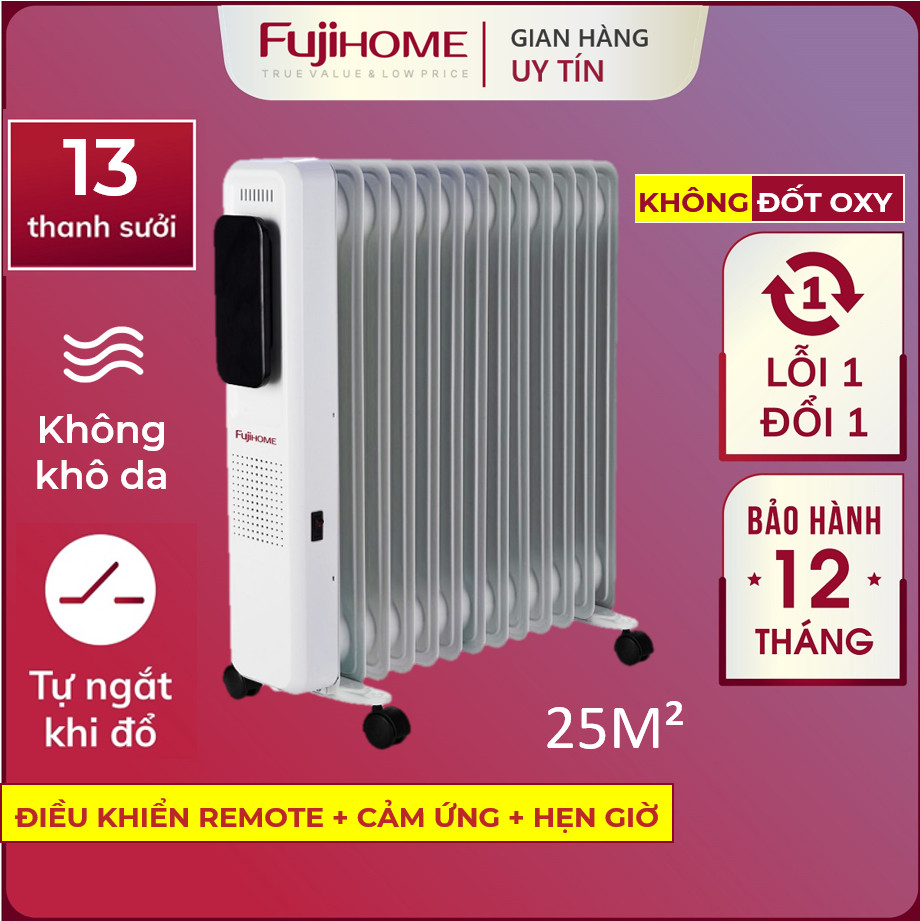 Máy sưởi dầu Nhật Bản không khô da Fujihome 13 thanh, máy sưởi ấm điện tự ngắt không đốt oxy không gốm mini - Hàng Nhập Khẩu