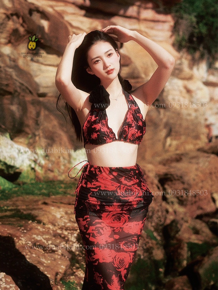 Set 3 mảnh bikini hoa hồng quyến rũ - ROSE BIKINI SET