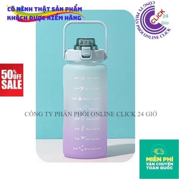 Bình Nước Thể Thao 2L Có Sticker Chia Vạch Báo Giờ Nhắc Uống Nước Có Ống Hút Chất Liệu Nhựa Đạt Chuẩn - Hàng Cao Cấp