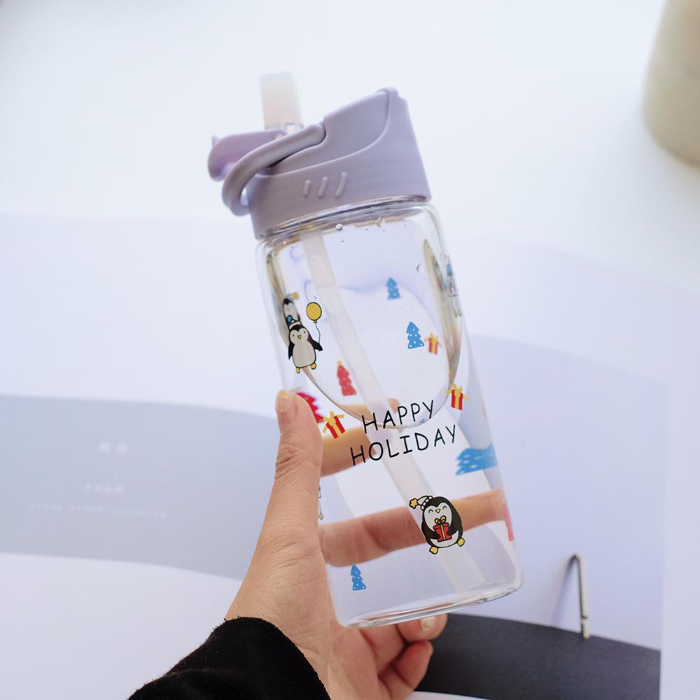 350 Ml Dễ Thương Bình Nước Thủy Tinh Đựng Dành Cho Trẻ Em Kids Sữa Có Ống Hút Và Lật Nắp Cô Gái Rò Rỉ Chống Du Lịch uống Không Chứa BPA Cup