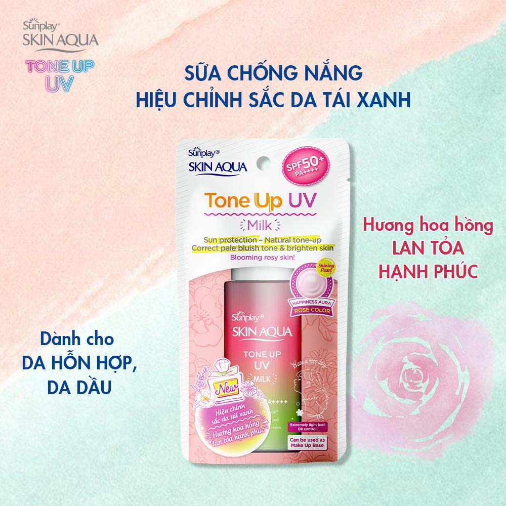 Sunplay Skin Aqua Sữa Chống Nắng Tone Up UV Milk Happiness Aura Rose Color SPF50+, PA++++  50g