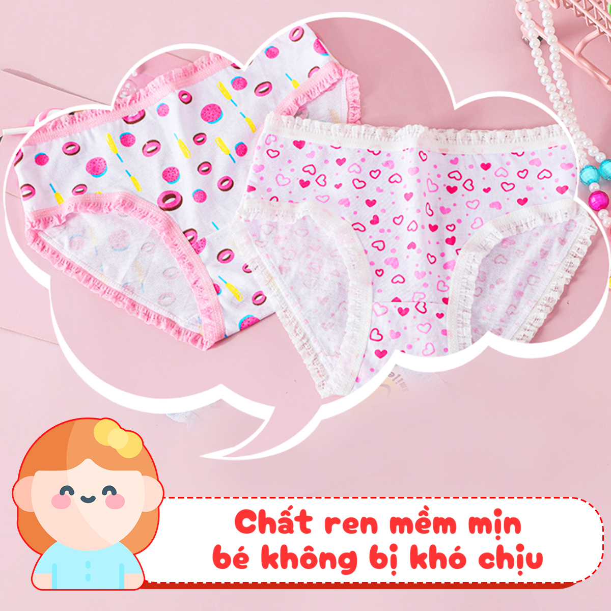 Set 4 quần lót cotton họa tiết xinh xắn nhiều màu sắc cho bé gái 2-12 tuổi – C003