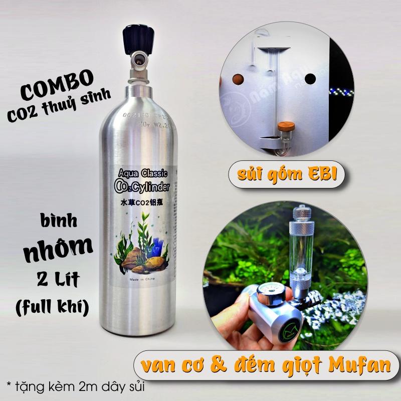 COMBO CO2 NHÔM 2 LÍT + Van Cơ & Đếm Giọt Mufan + Cốc Sủi Tuỳ Chọn || Bộ CO2 Cho Hồ Thuỷ Sinh