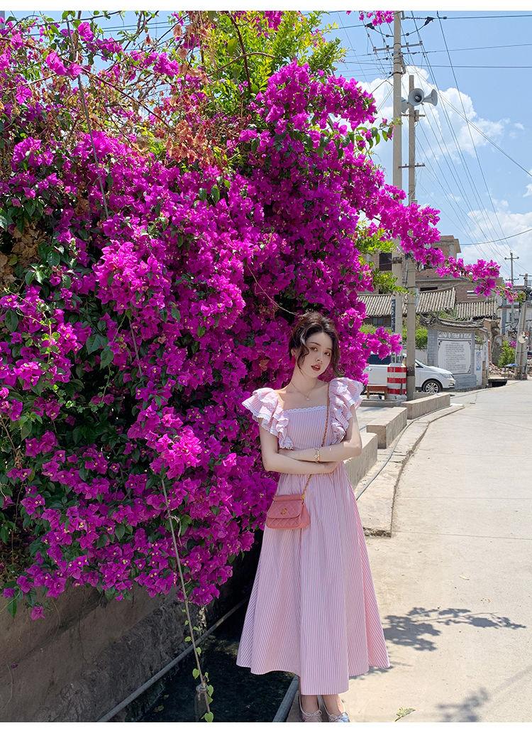 CHENGRUI 2023 Mùa xuân và mùa hè tươi thiếu nữ cảm giác Pháp Vintage vuông cổ áo đầm ngọt eo vuông cổ chữ A váy