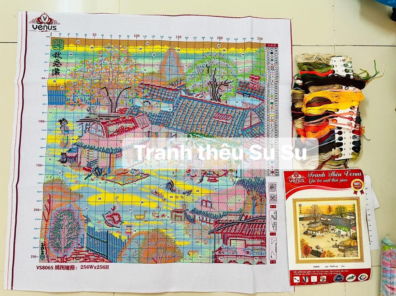 Tranh thêu kín Quê nhà thư giãn vs8065, kích thước 65 x 65 cm