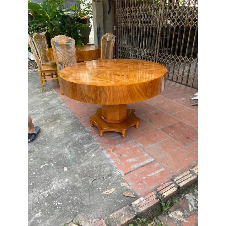 Bộ bàn ghế ăn bàn tròn 6 ghế gỗ hương vân nam phi