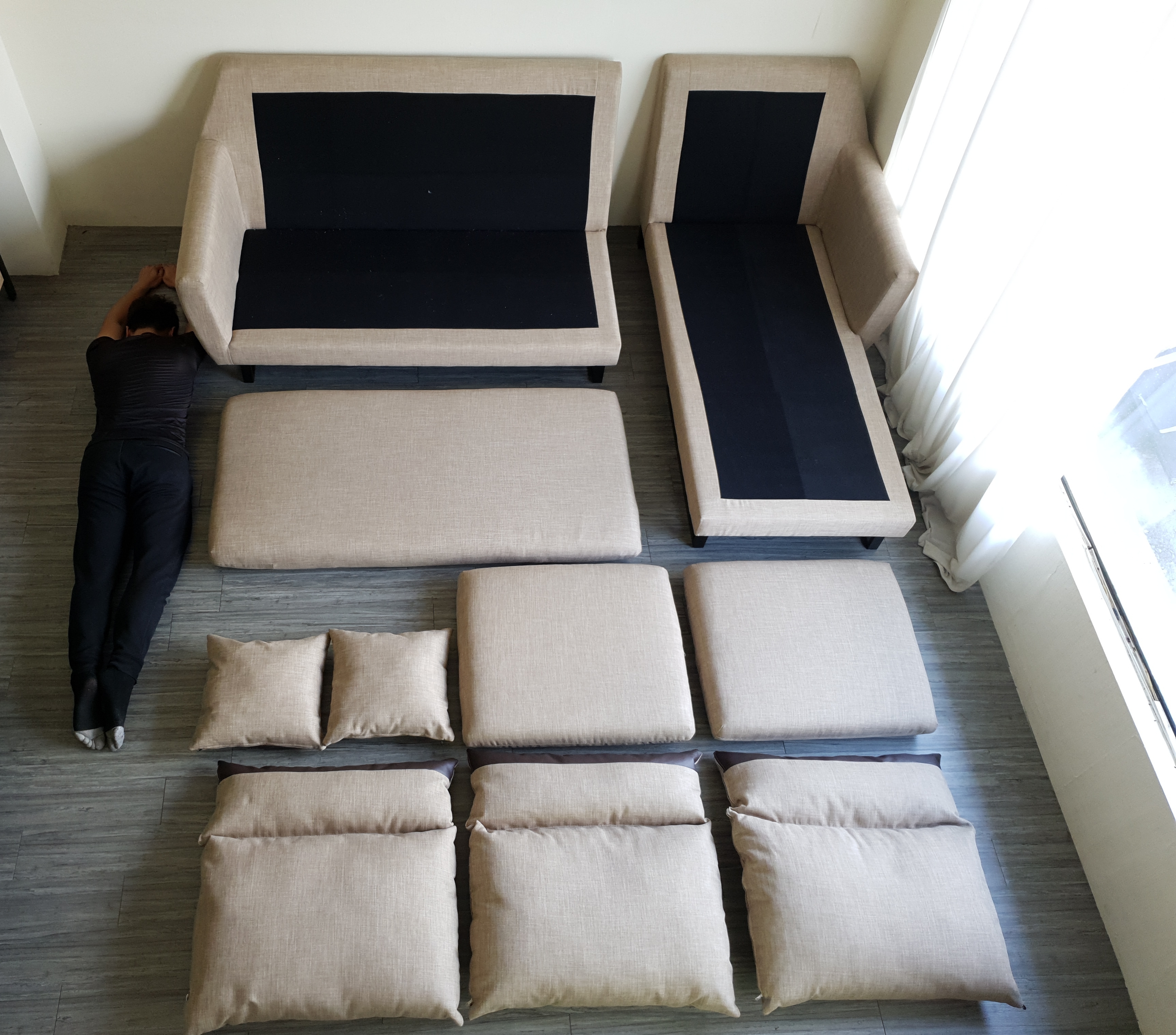 Sofa bed góc L Juno sofa màu xám, kem