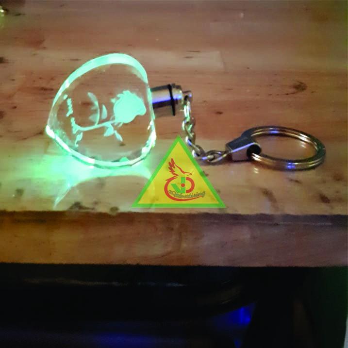 Móc khóa Pha lê _Khắc hình trái tim hoa hồng PLHH_ Quà tặng 8/3,Quà tặng 14/2