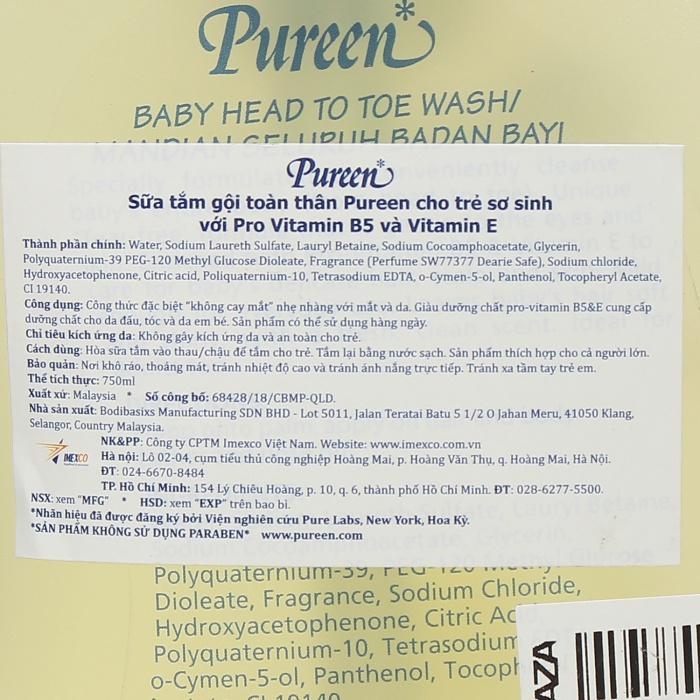 Sữa tắm gội sơ sinh Pureen Pro-vitamin B5 &amp; E 250ml/750ml