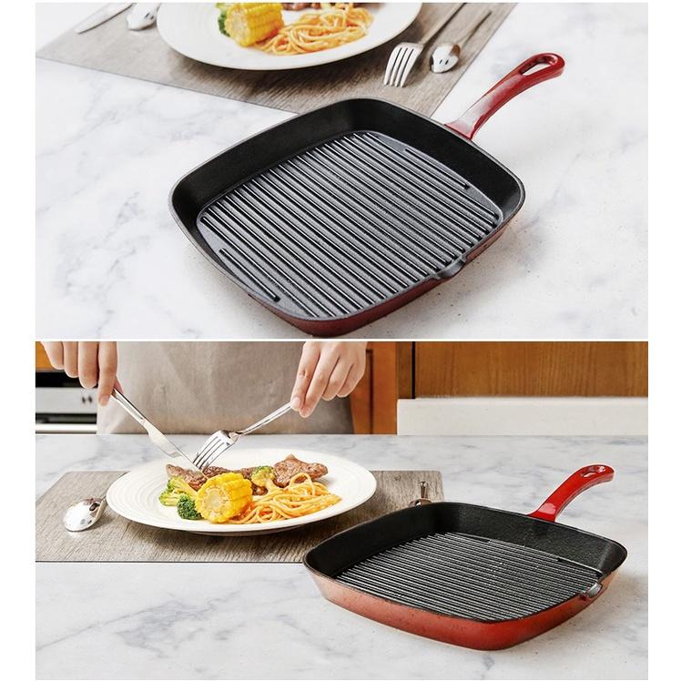 Chảo gang nướng bò bít têt, nướng BBQ tráng men cao cấp