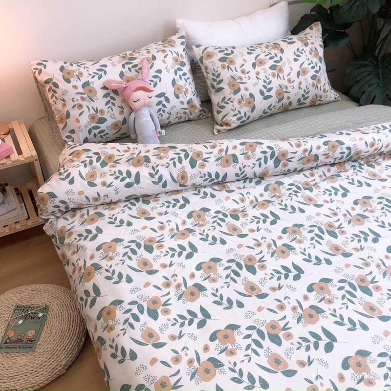 Set Chăn Ga Gối Cotton Living Hàng Nhập khẩu Cao Cấp 4 Món Hoa trắng Vintage