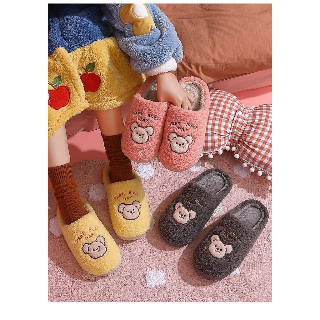 Dép sục bông unisex đi trong nhà họa tiết Gấu kute đi cực ấm chân cho mùa đông phong cách ulzzang Hàn Quốc siêu Hot TH66