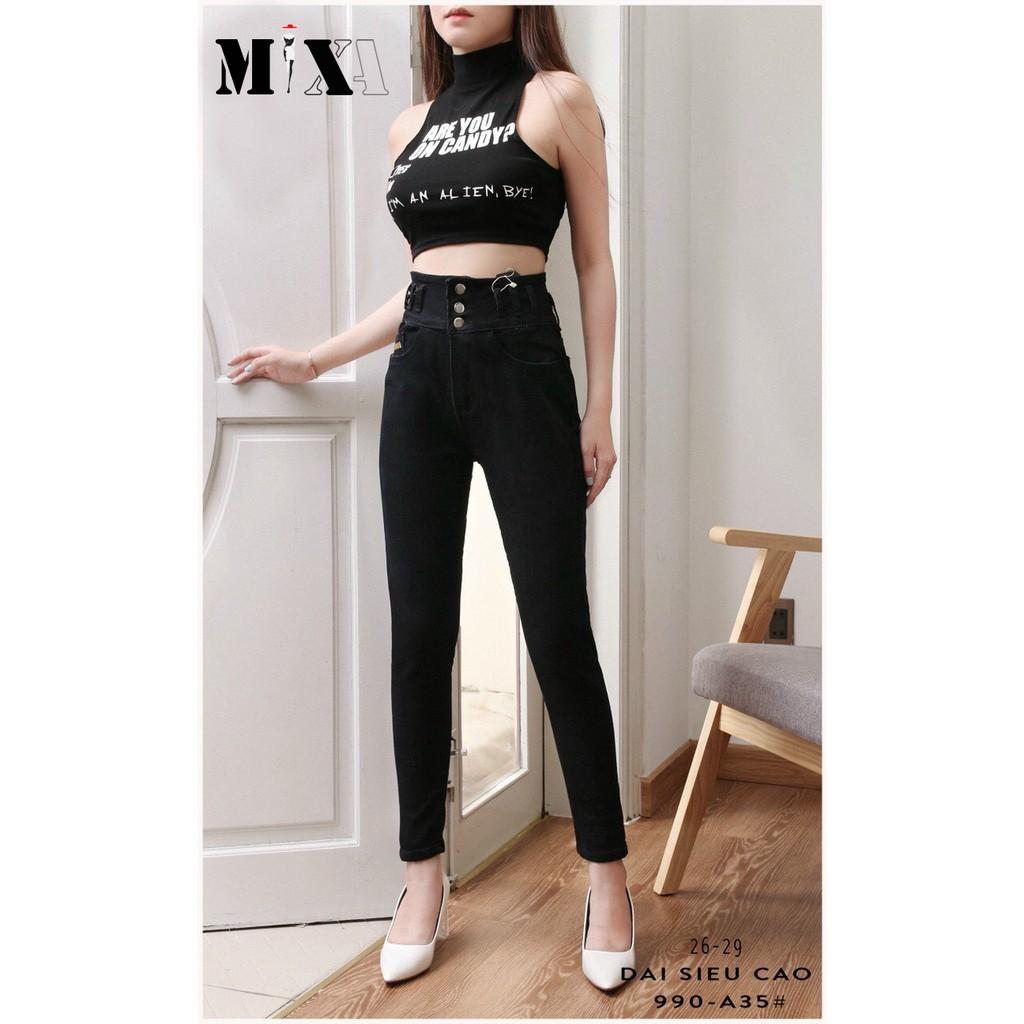 Quần jeans skinny cạp cao 3 cúc dài 98cm (có bigsize) - quần bò lưng siêu cao co giãn
