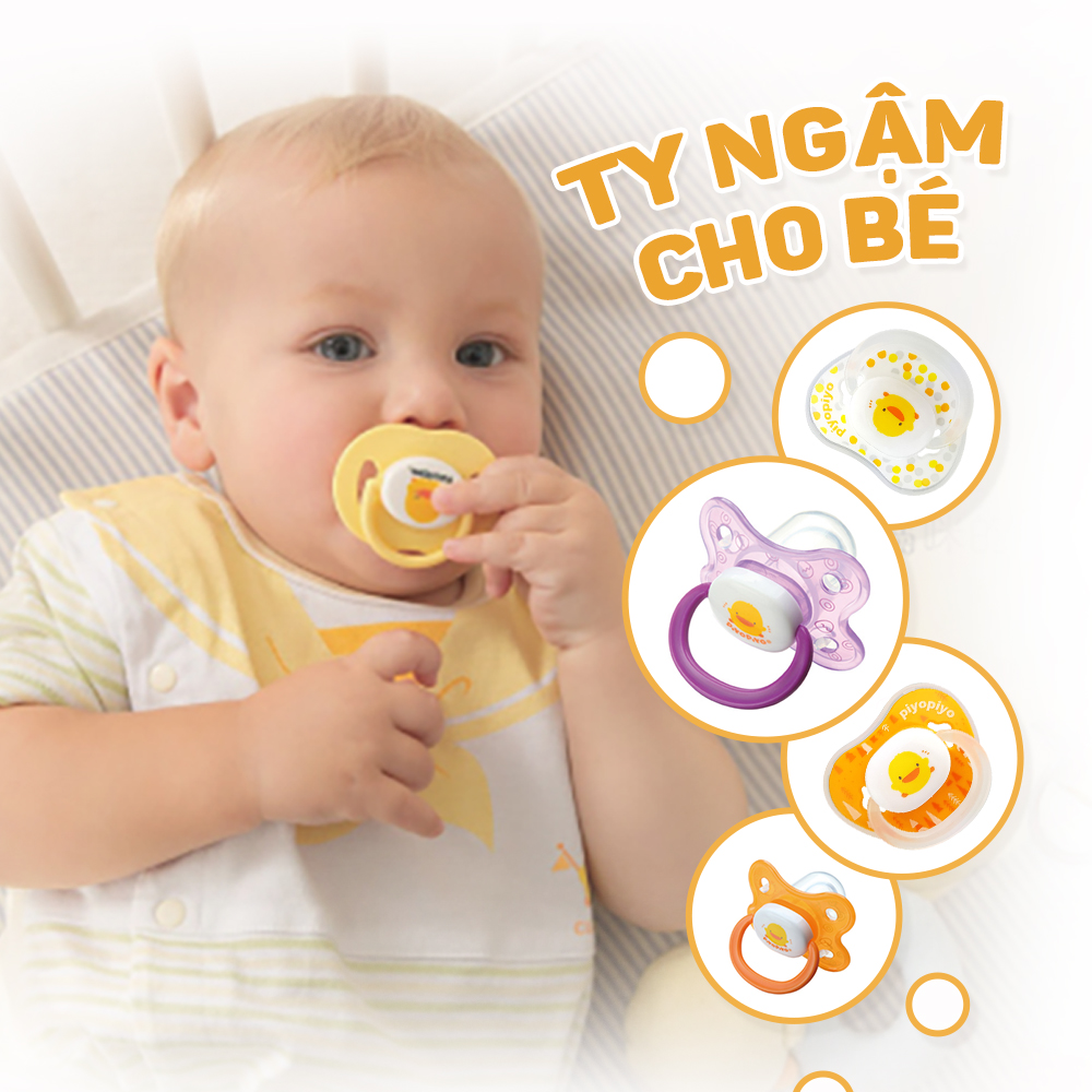 Ty ngậm piyo piyo kèm nắp trong suốt cho trẻ 6 tháng tuổi trở lên màu tím