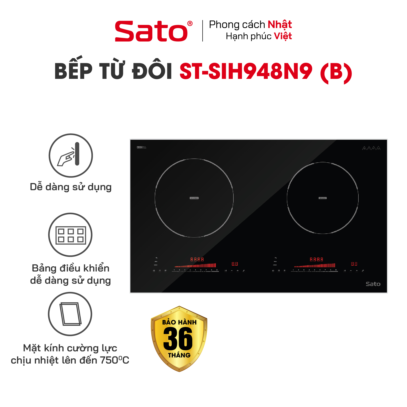 Bếp điện từ thông minh SATO SIH948N9 (B) - Hàng chính hãng