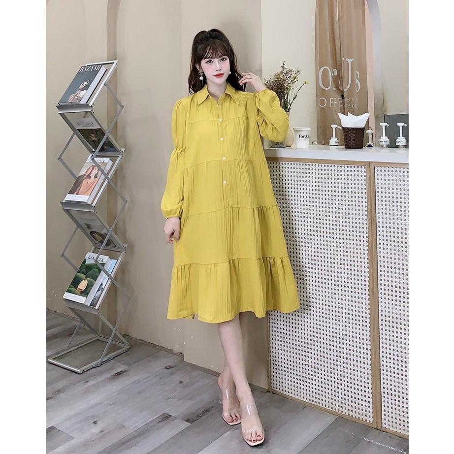 Váy bầu thu đông thời trang thiết kế dự tiệc dáng dài Phom rộng chất đũi mềm mát