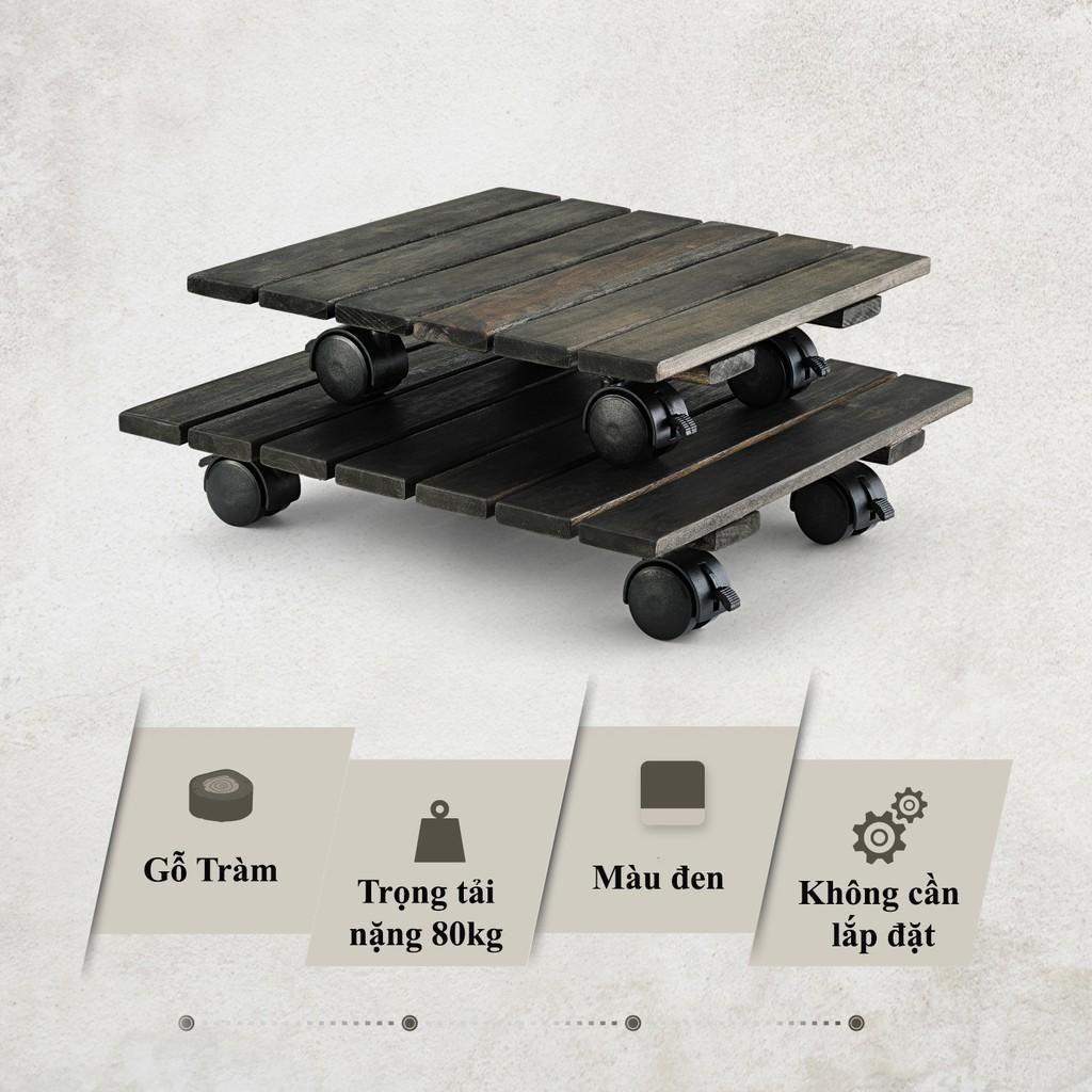 COMBO 2 Đế Gỗ Đặt Chậu Cây Hình vuông Có Bánh Xe Di Chuyển - Ban công xanh