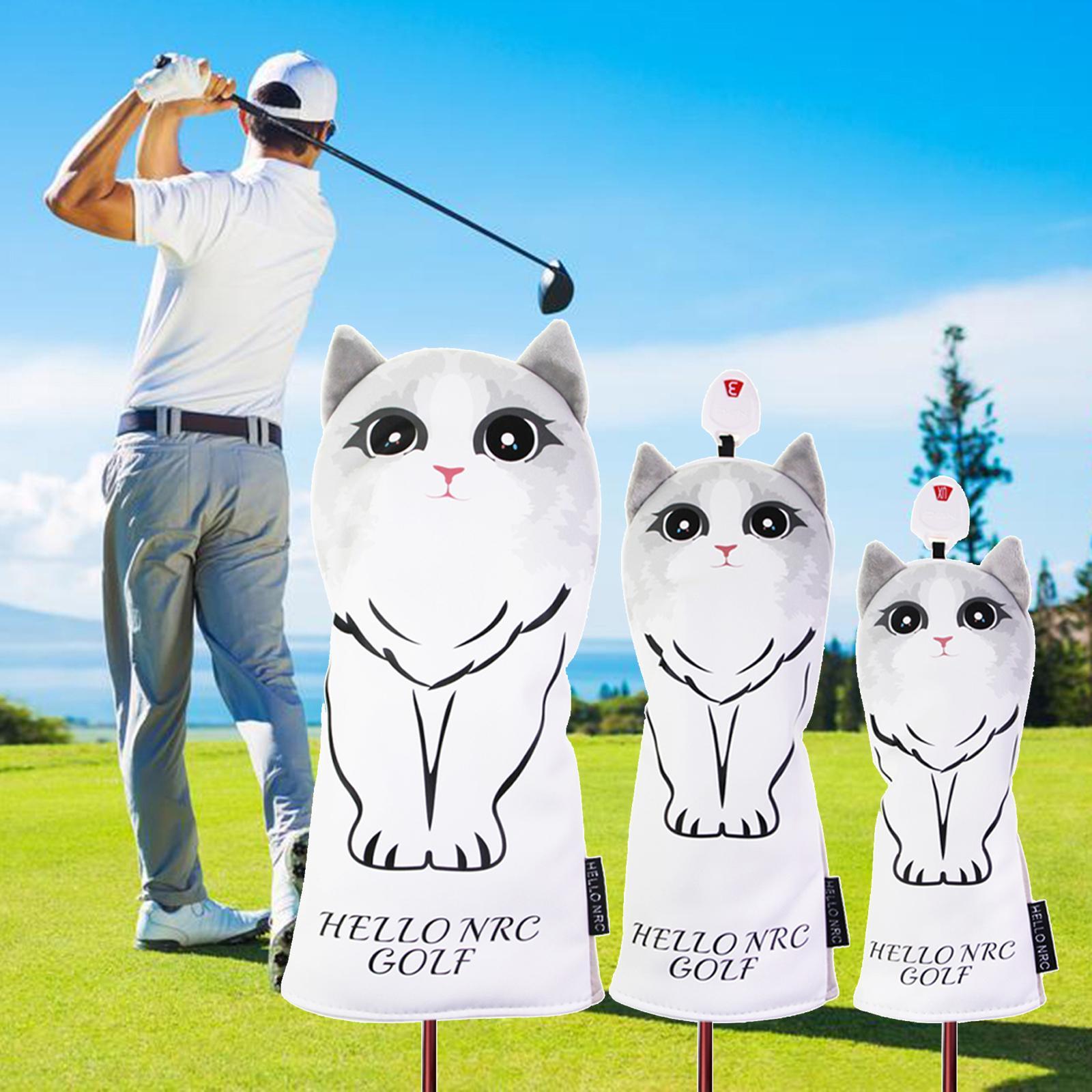 3pcs/4pcs Golf Club Wood Head Cover Driver Fairway Wood Head Cover Golf 1 3 5 UT Covers Replacement Sleeve Protector Guard with Cat Pattern