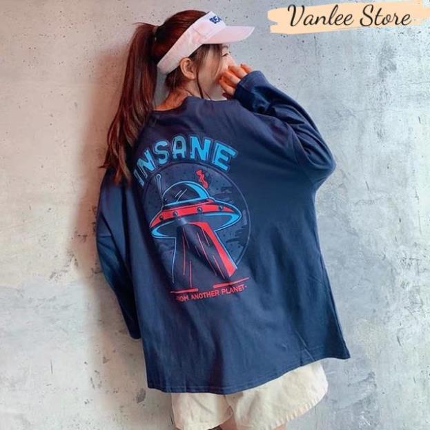 Áo sweater nam nư in chữ INSANE tàu vũ trụ from rộng dáng suông