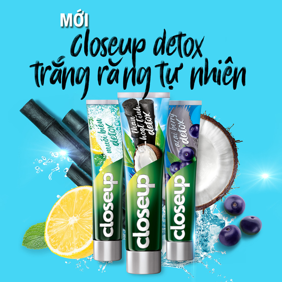 Combo 3 Kem đánh răng Closeup Trắng Răng Tự Nhiên Acai Berry detox 230 g