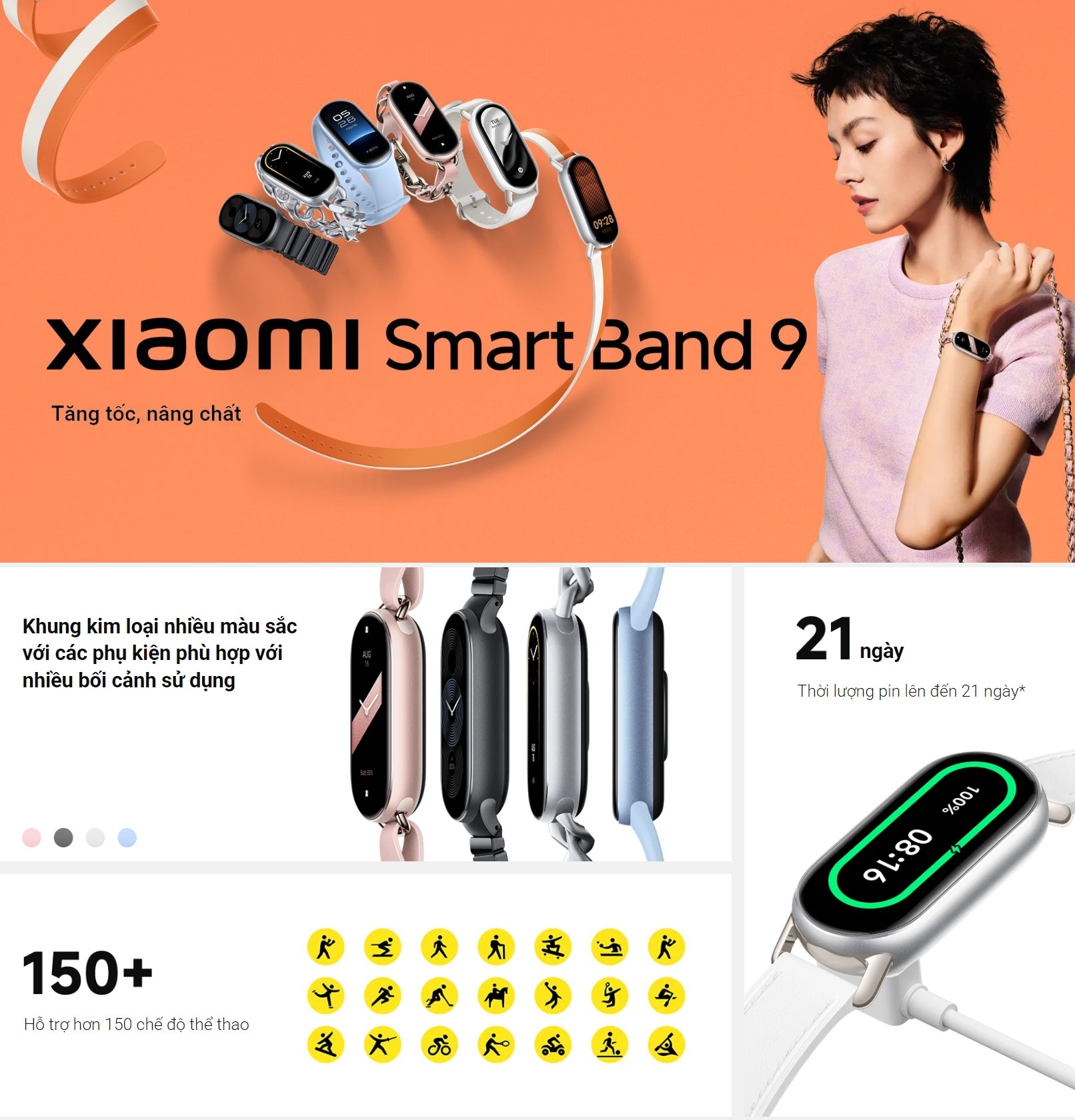 Vòng Đeo Tay Thông Minh Xiaomi Mi Band 9 - Bản Quốc Tế - Hàng Chính Hãng
