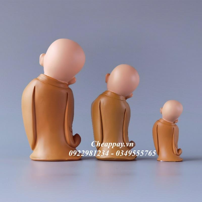 Size Đại - Bộ Tượng 3 Chú Tiểu Yêu Đời Bình An Vui Vẻ Dễ Thương