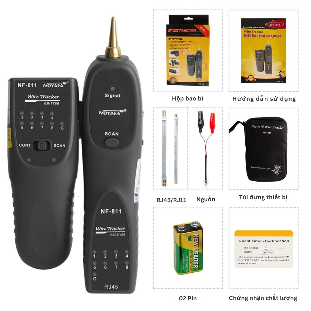 Bộ Dò Cáp NOYAFA NF-811: Thiết bị đa năng kiểm tra cáp mạng RJ45, cáp điện thoại RJ11 với đèn LED hỗ trợ, loa tích hợp, khả năng kiểm tra điều kiện điện thoại, độ nhạy điều chỉnh và chứng nhận chất lượng RoHS, FCC, CE. - Hàng Nhập Khẩu