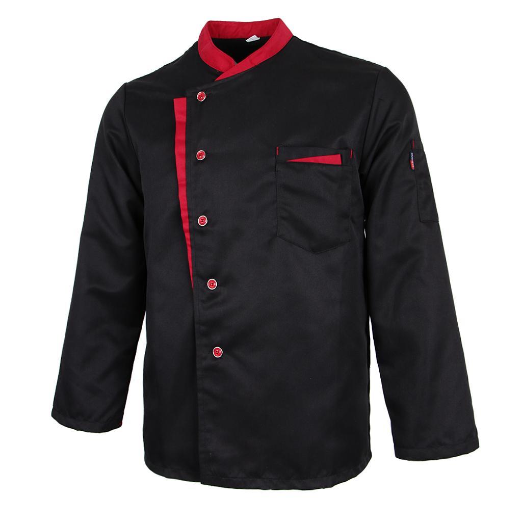 3X Long Sleeves Chef Jacket Coat Hotel Waiters Kitchen Uniform Tops Black L