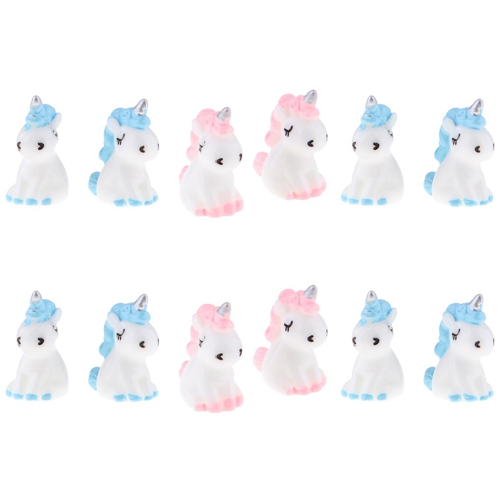 12 Mini Nhựa Kỳ Lân Tượng Thu Nhỏ Vườn Cổ Tích Đồ Trang Trí Màu Xanh + Hồng