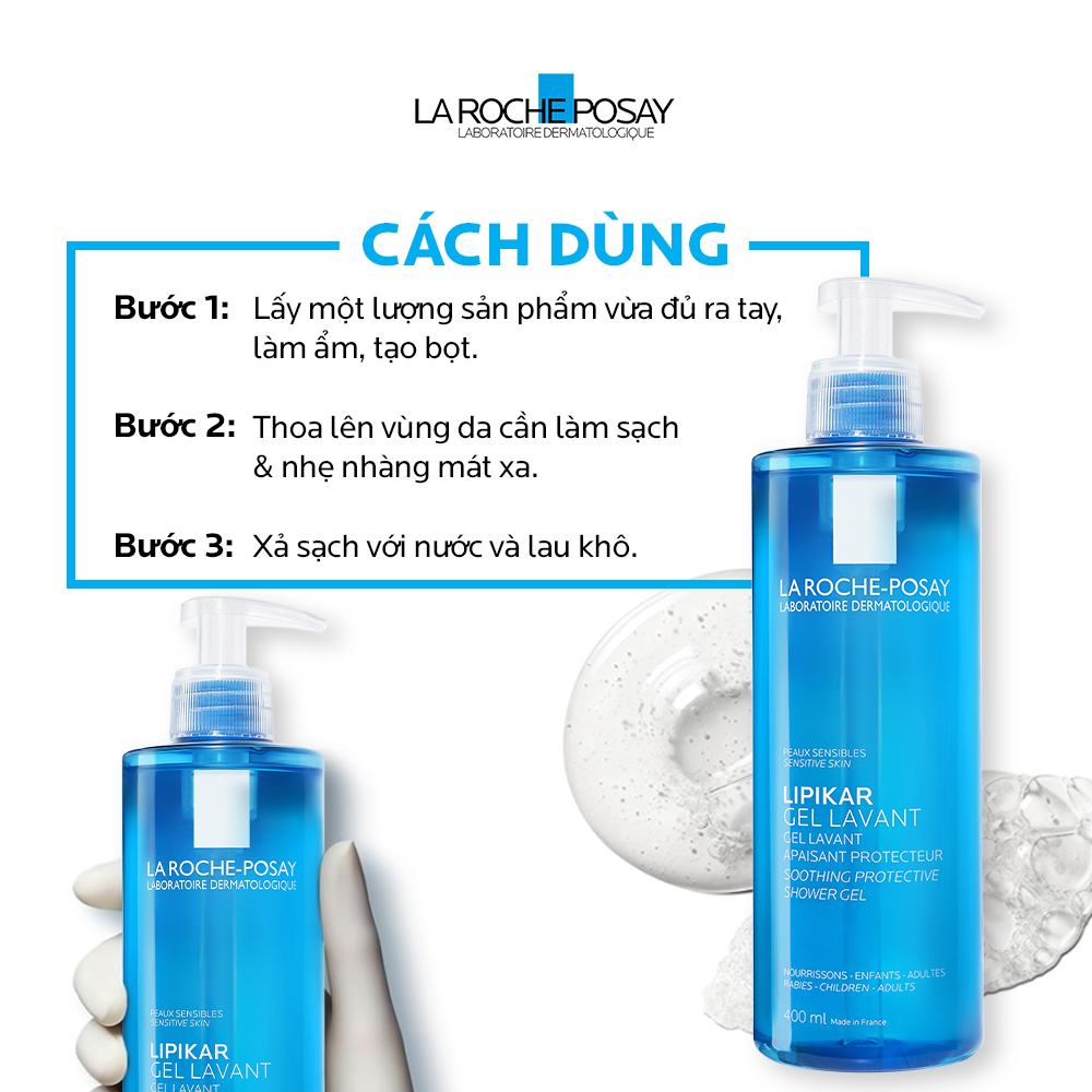 Gel tắm làm sạch làm dịu và bảo vệ da nhạy cảm La Roche-Posay Lipikar Lavant Shower Gel 400ml