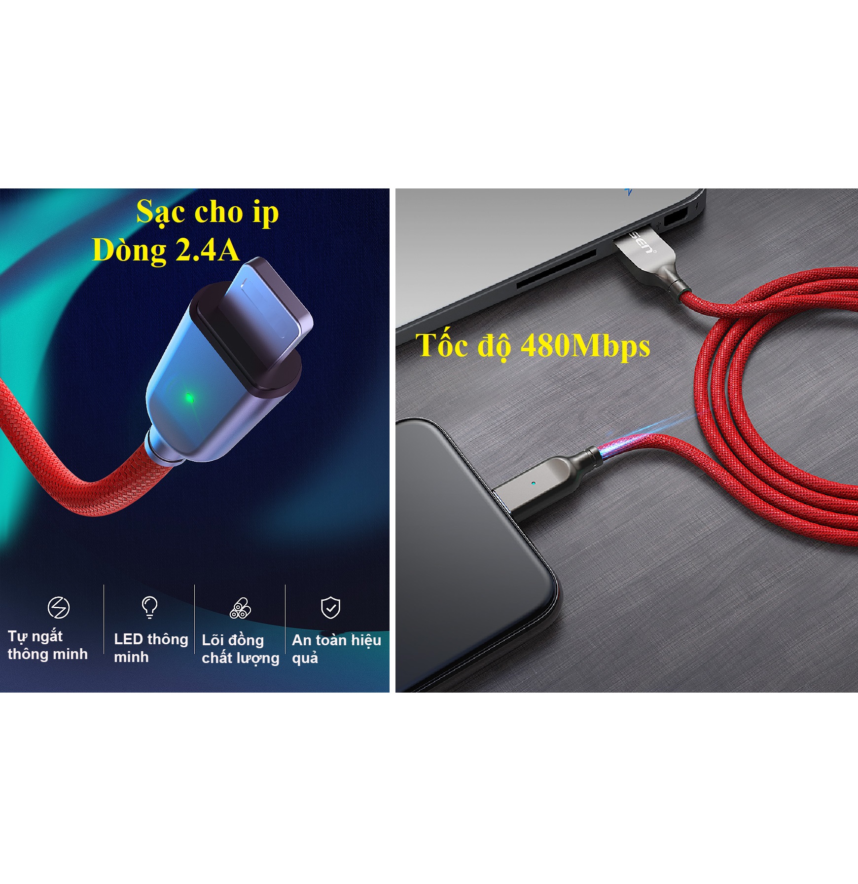 Cáp sạc iP 2.4A tự ngắt khi đầy Pisen AL26 _ Hàng chính hãng