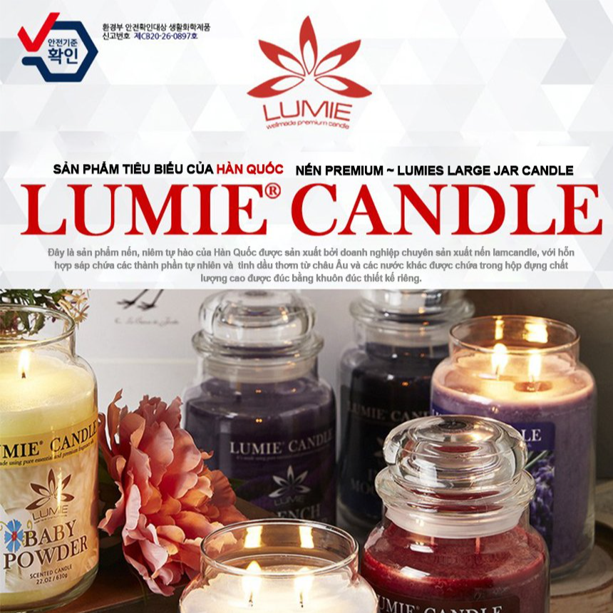 Nến thơm cao cấp Lumie Candle Hàn Quốc - Size L 630g - Sáp tự nhiên 100% An toàn khi sử dụng